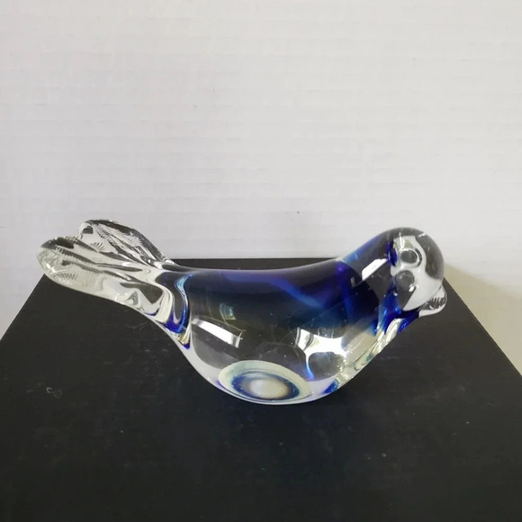 Murano Style Blue,Clear Art Glass Sitting Bird Paperweight . - Picture 1 of 8